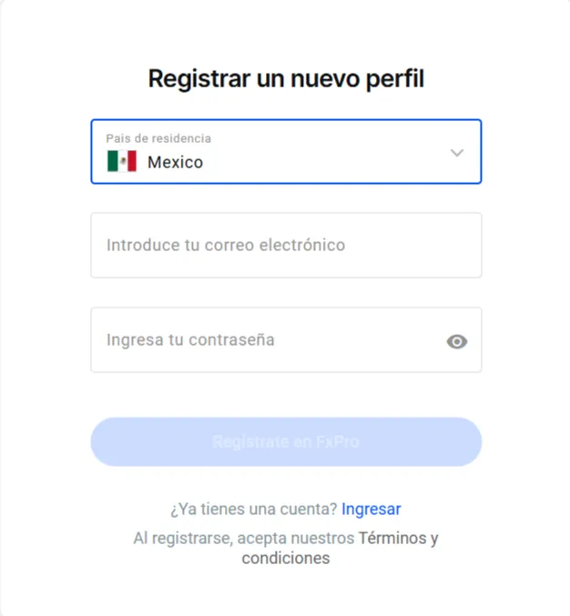 Registro en FxPro